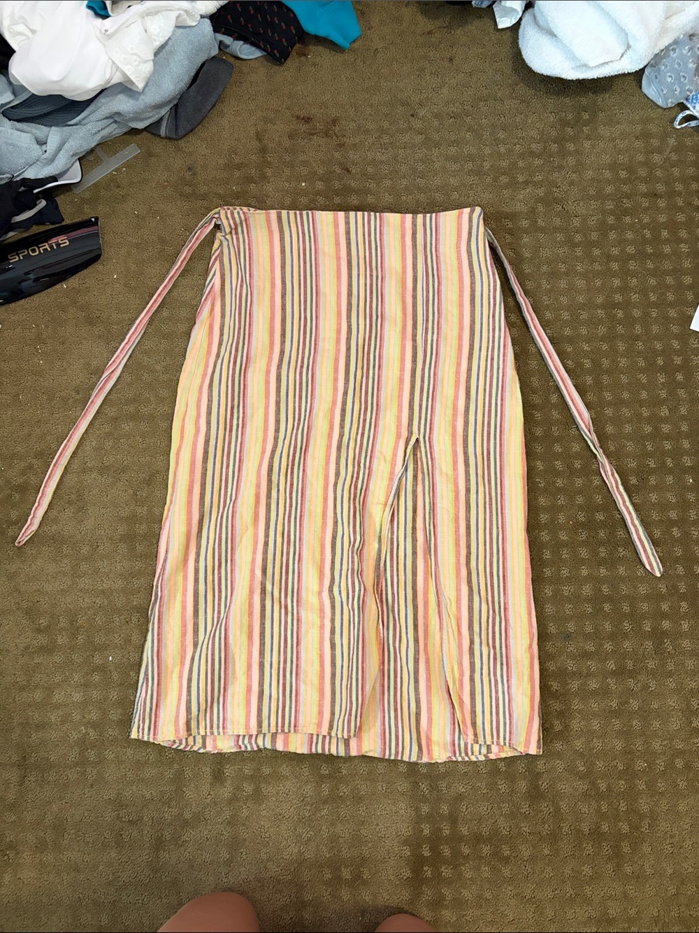 Urban outfitters Striped Tie-Waist Midi Skirt in Pastel Yellow and Pink